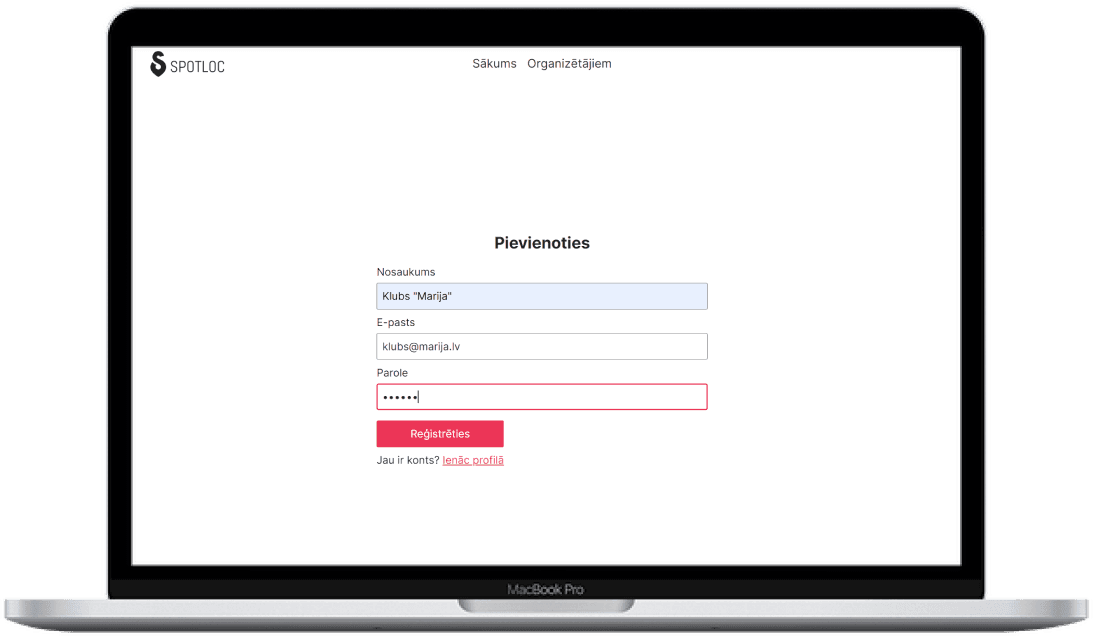 Spotloc organizer register page in macbook